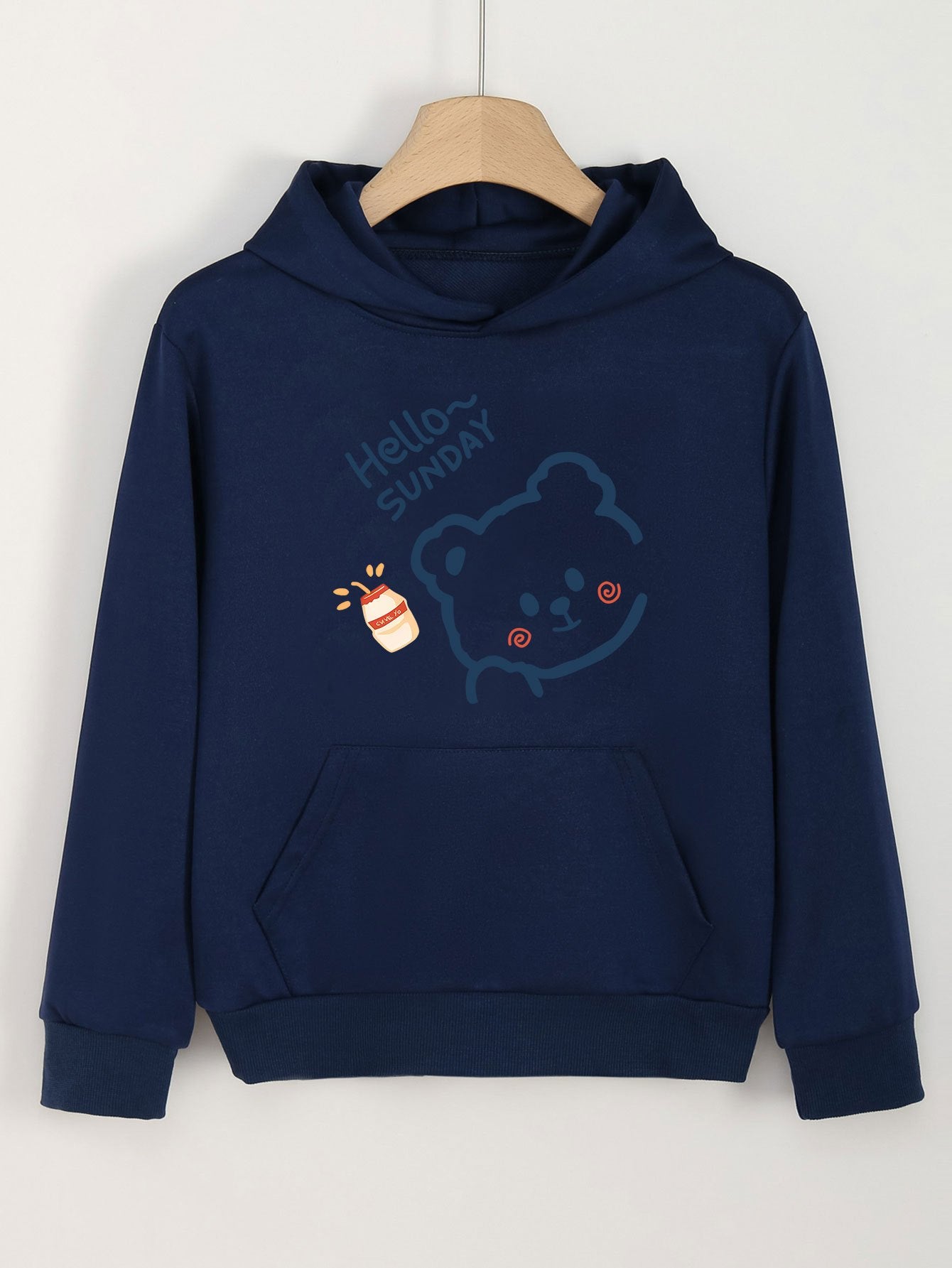 Bear Print Hoodies Girls Comfy Hooded Pullover Tops With Pocket