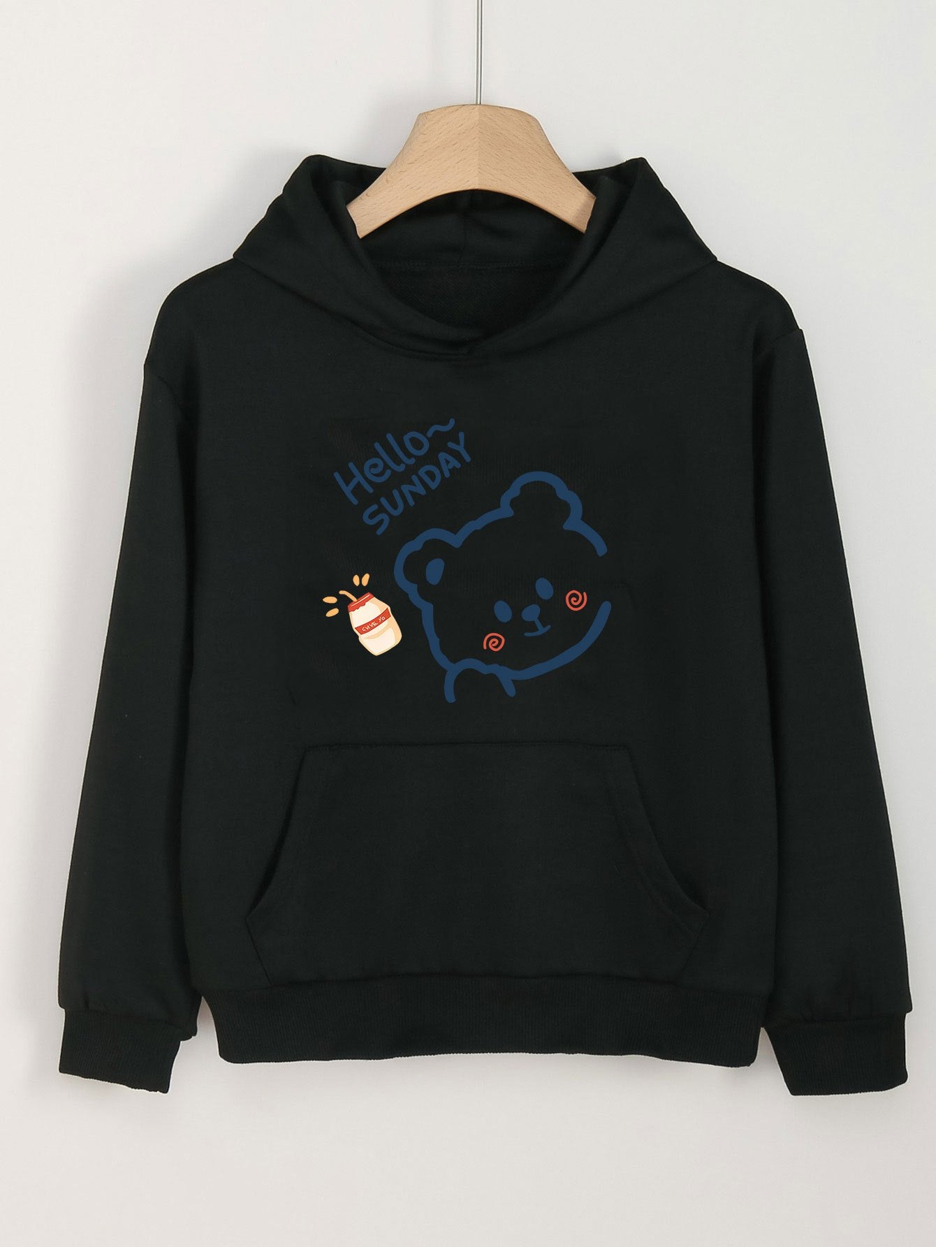 Bear Print Hoodies Girls Comfy Hooded Pullover Tops With Pocket