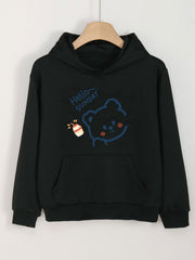 Bear Print Hoodies Girls Comfy Hooded Pullover Tops With Pocket