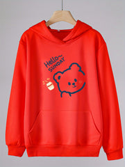 Bear Print Hoodies Girls Comfy Hooded Pullover Tops With Pocket