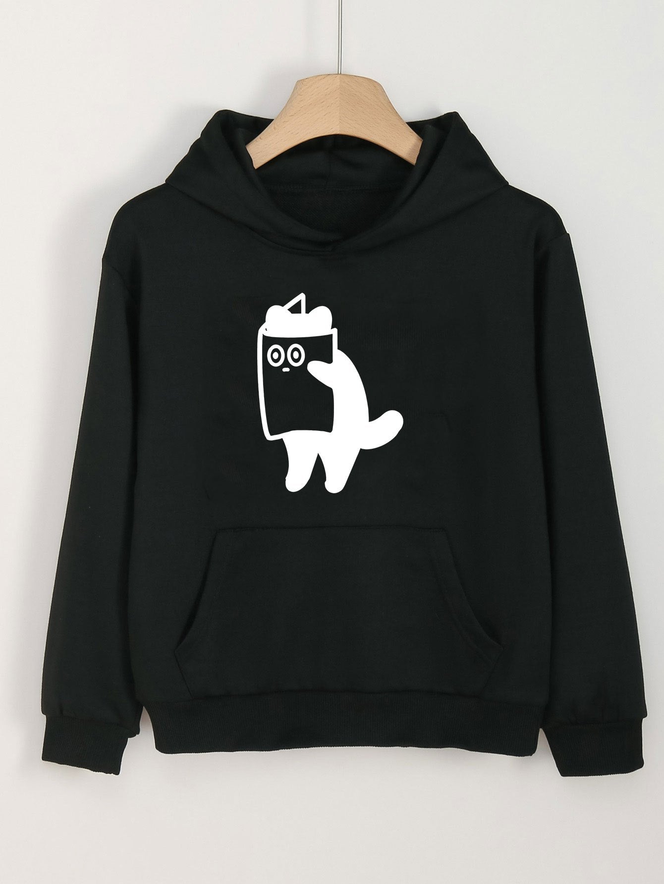 Kitty Print Hoodies Girls Comfy Hooded Pullover Tops with Pocket