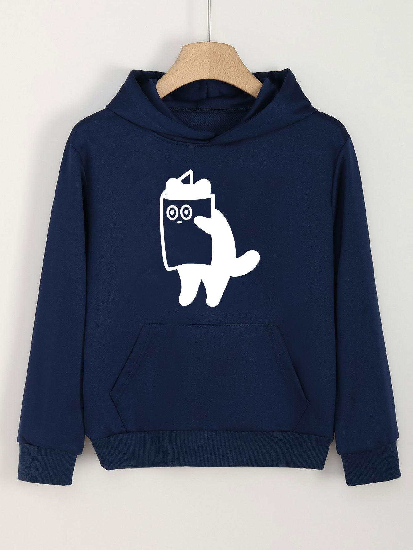 Kitty Print Hoodies Girls Comfy Hooded Pullover Tops with Pocket