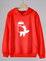 Kitty Print Hoodies Girls Comfy Hooded Pullover Tops with Pocket