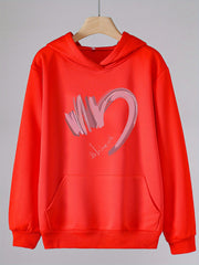 Heart Print Hoodies Girls Comfy Hooded Pullover Tops With Pocket
