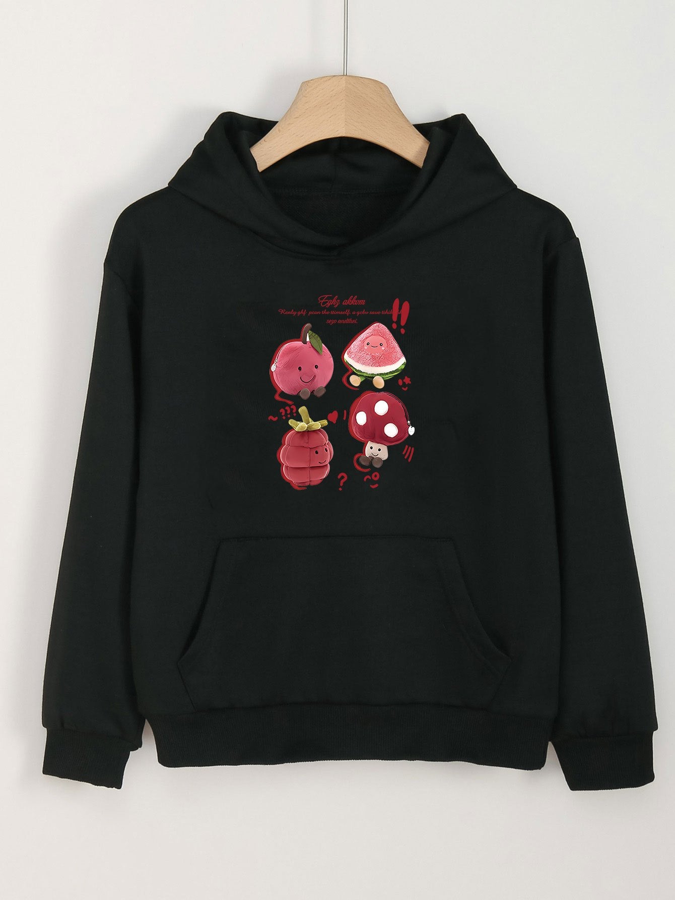Cartoon Fruit Print Hoodies Girls Comfy Hooded Pullover Tops With Pocket
