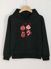 Cartoon Fruit Print Hoodies Girls Comfy Hooded Pullover Tops With Pocket