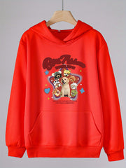 Sweet Puppy Print Hoodies Girls Comfy Hooded Pullover Tops With Pocket
