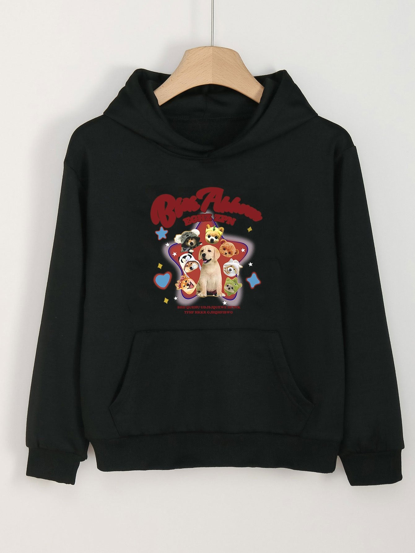 Sweet Puppy Print Hoodies Girls Comfy Hooded Pullover Tops With Pocket
