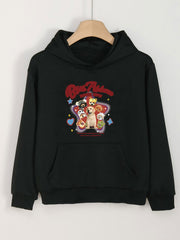 Sweet Puppy Print Hoodies Girls Comfy Hooded Pullover Tops With Pocket