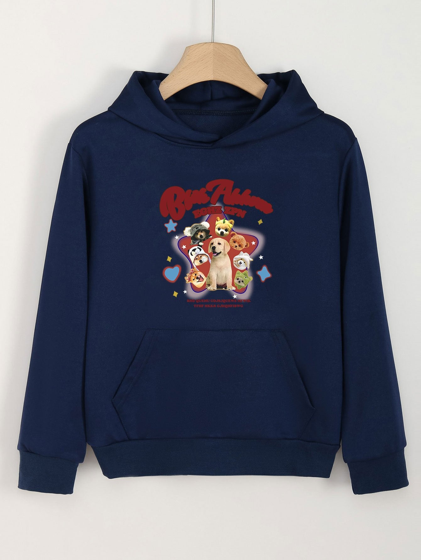 Sweet Puppy Print Hoodies Girls Comfy Hooded Pullover Tops With Pocket