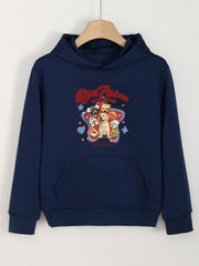 Sweet Puppy Print Hoodies Girls Comfy Hooded Pullover Tops With Pocket