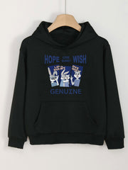 Bunny Print Hoodie Girls Hooded Pullover Top With Pocket