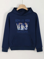 Bunny Print Hoodie Girls Hooded Pullover Top With Pocket