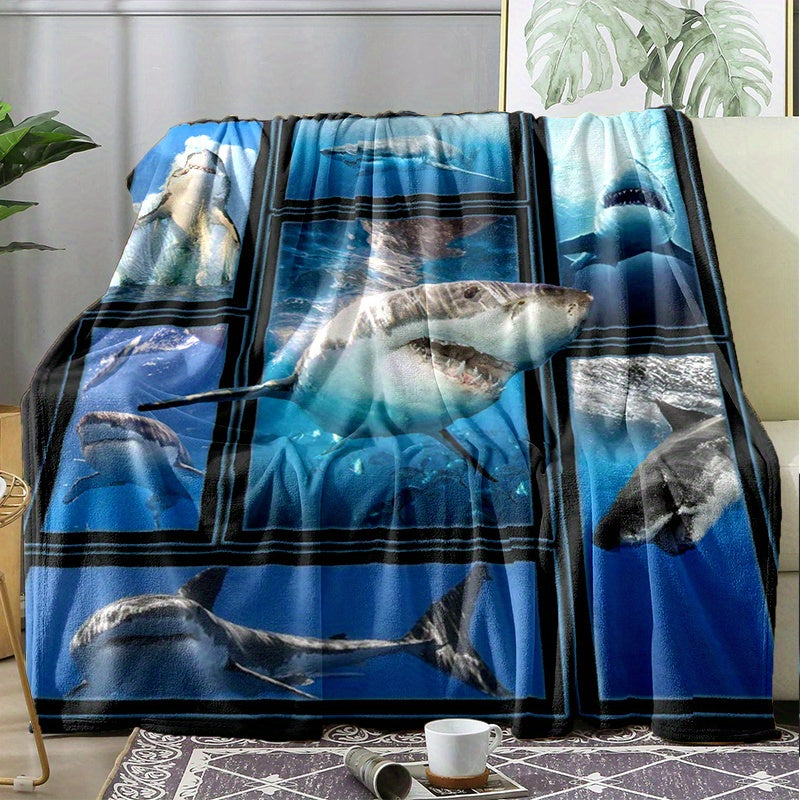 Shark Flannel Blanket Cozy Warm Soft Blanket For Travelling