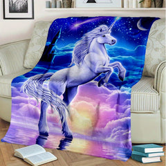 Starry Unicorn Flannel Blanket Cozy Warm Soft For Travelling