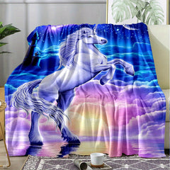 Starry Unicorn Flannel Blanket Cozy Warm Soft For Travelling