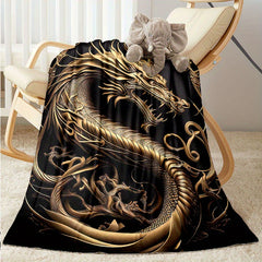 Golden Dragon Flannel Blanket Cozy Soft Throw Blanket