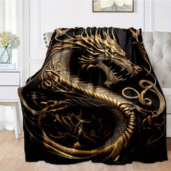 Golden Dragon Flannel Blanket Cozy Soft Throw Blanket