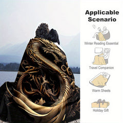 Golden Dragon Flannel Blanket Cozy Soft Throw Blanket