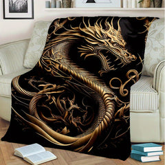Golden Dragon Flannel Blanket Cozy Soft Throw Blanket