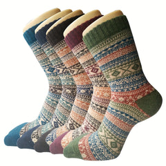 5 Pairs Winter Crew Socks Warm Thick Soft Vintage Socks Women & Men