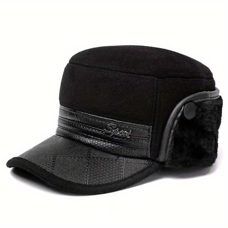 Men's Winter Flat Top Velvet Ear Protection Hat