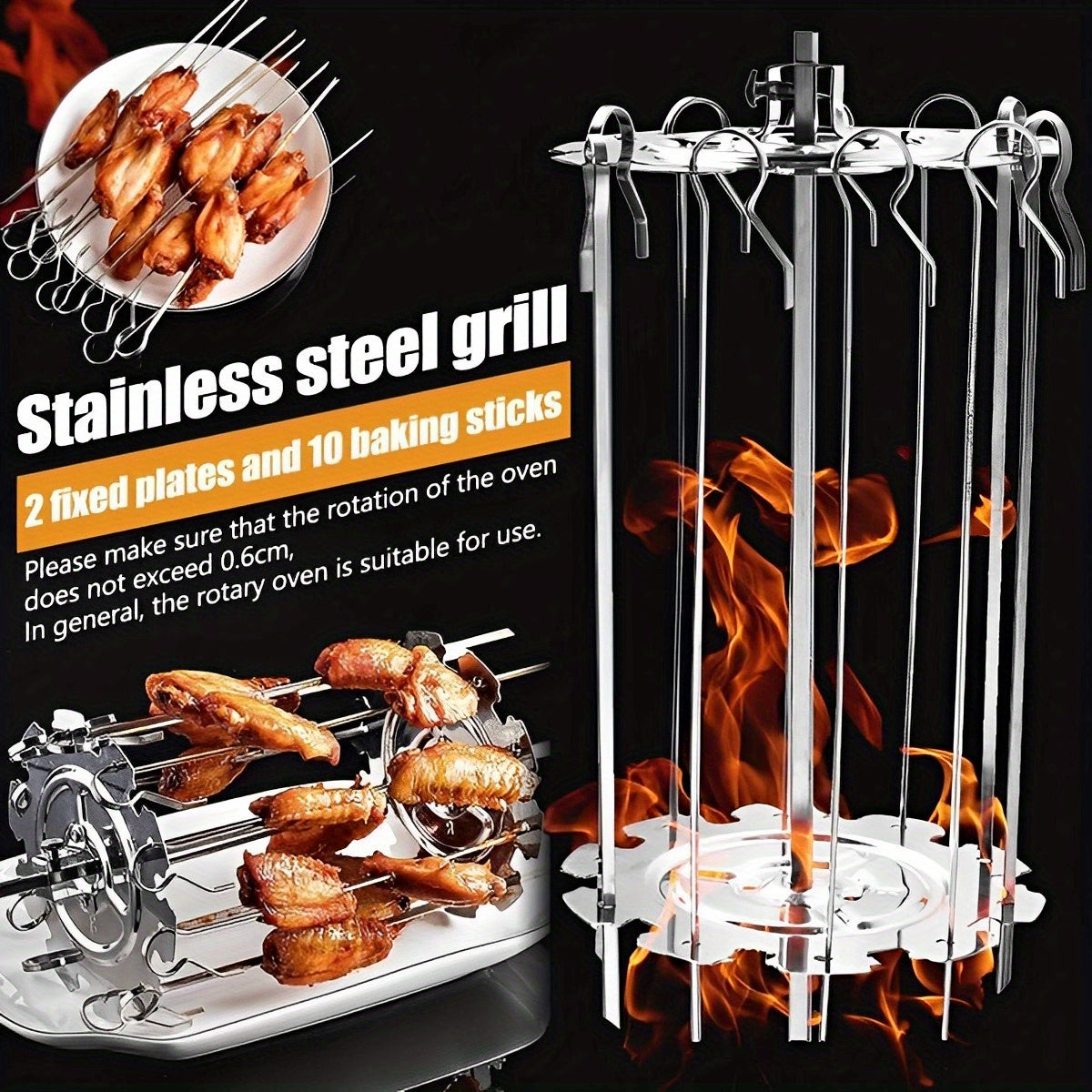 Heat Resistant BBQ Roaster With Stainless Steel Meat Skewer