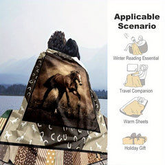 Retro Horse Flannel Blanket Cozy Soft Throw for Outdoor Traveling