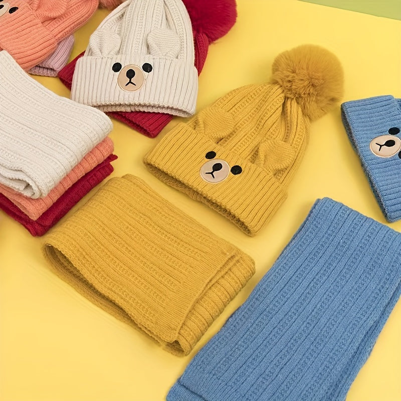 2pcs Baby Winter Hat & Scarf Set, Knitted Warm Keeping Set for Boys And Girls