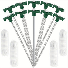 10pcs Tent Stakes Set Metal Camping Ground Pegs Windproof Reusable