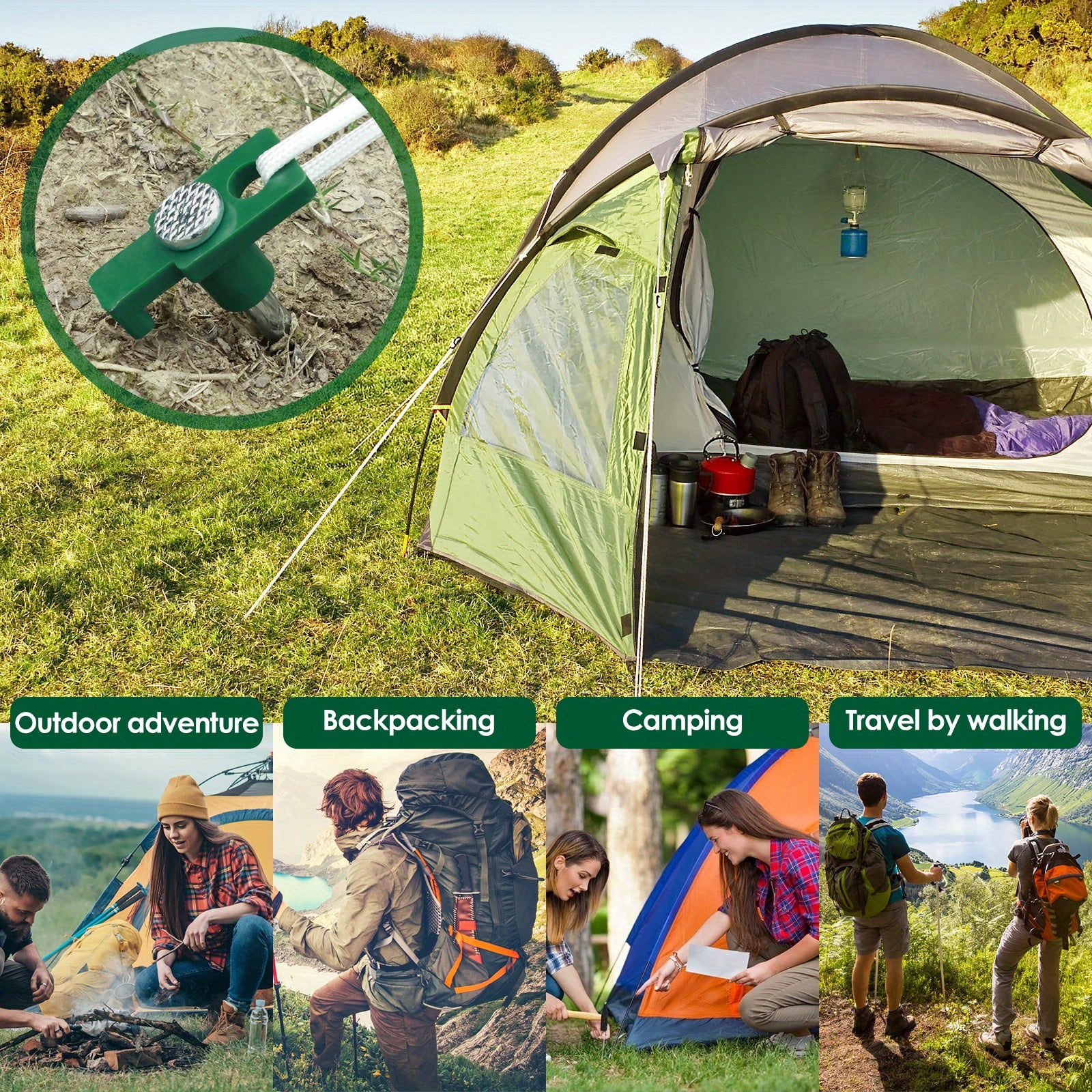 10pcs Tent Stakes Set Metal Camping Ground Pegs Windproof Reusable