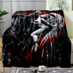 1pc Demon Angel Flannel Blanket Cozy Soft Blanket For Travelling
