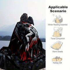 1pc Demon Angel Flannel Blanket Cozy Soft Blanket For Travelling