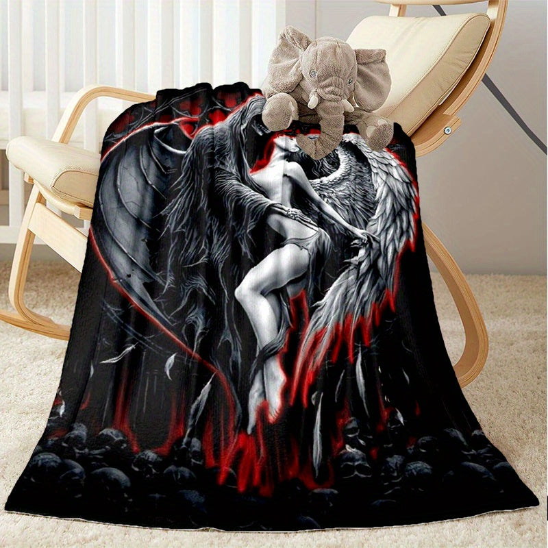 1pc Demon Angel Flannel Blanket Cozy Soft Blanket For Travelling