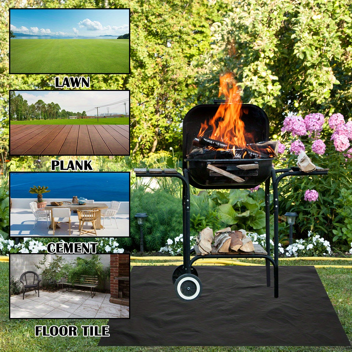 Portable Fireproof Grill Pad Square Heat Resistant Mat for Outdoor BBQ