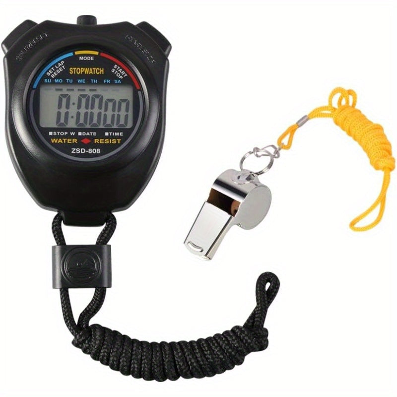 Digital Sport Stopwatch & Whistle Sports Timer Clock Calendar LCD Display