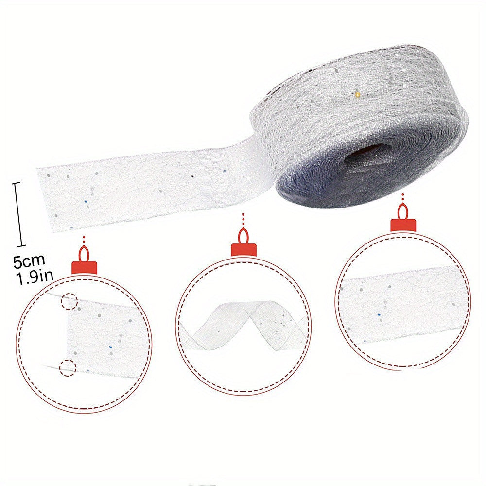 2M Transparent Mesh Christmas Ribbon for Gift Wrapping Party Decoration