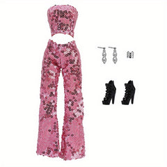 Sequin Top Trousers Shoes Accessories Doll Clothes Set for 1/6 Doll