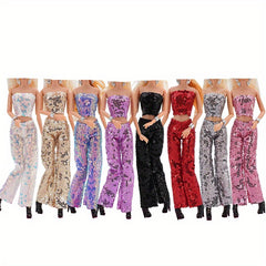 Sequin Top Trousers Shoes Accessories Doll Clothes Set for 1/6 Doll