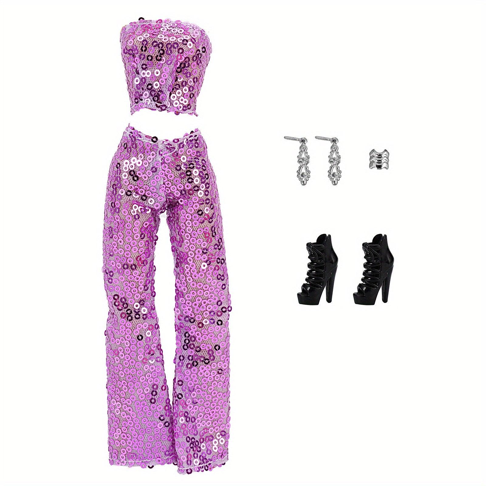 Sequin Top Trousers Shoes Accessories Doll Clothes Set for 1/6 Doll