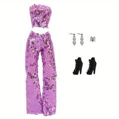 Sequin Top Trousers Shoes Accessories Doll Clothes Set for 1/6 Doll