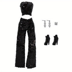 Sequin Top Trousers Shoes Accessories Doll Clothes Set for 1/6 Doll