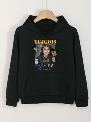 Girls Hoodies Photo Print Comfy Hooded Pullover Top With Pocket