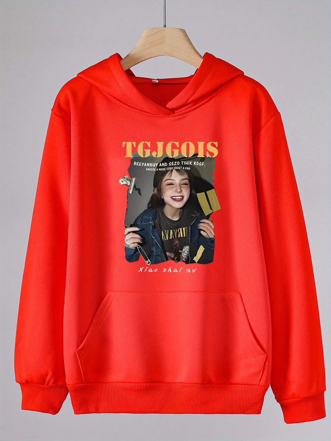 Girls Hoodies Photo Print Comfy Hooded Pullover Top With Pocket