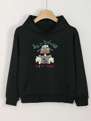 Girls Duck Man Print Hoodies Comfy Hooded Pullover Top With Pocket