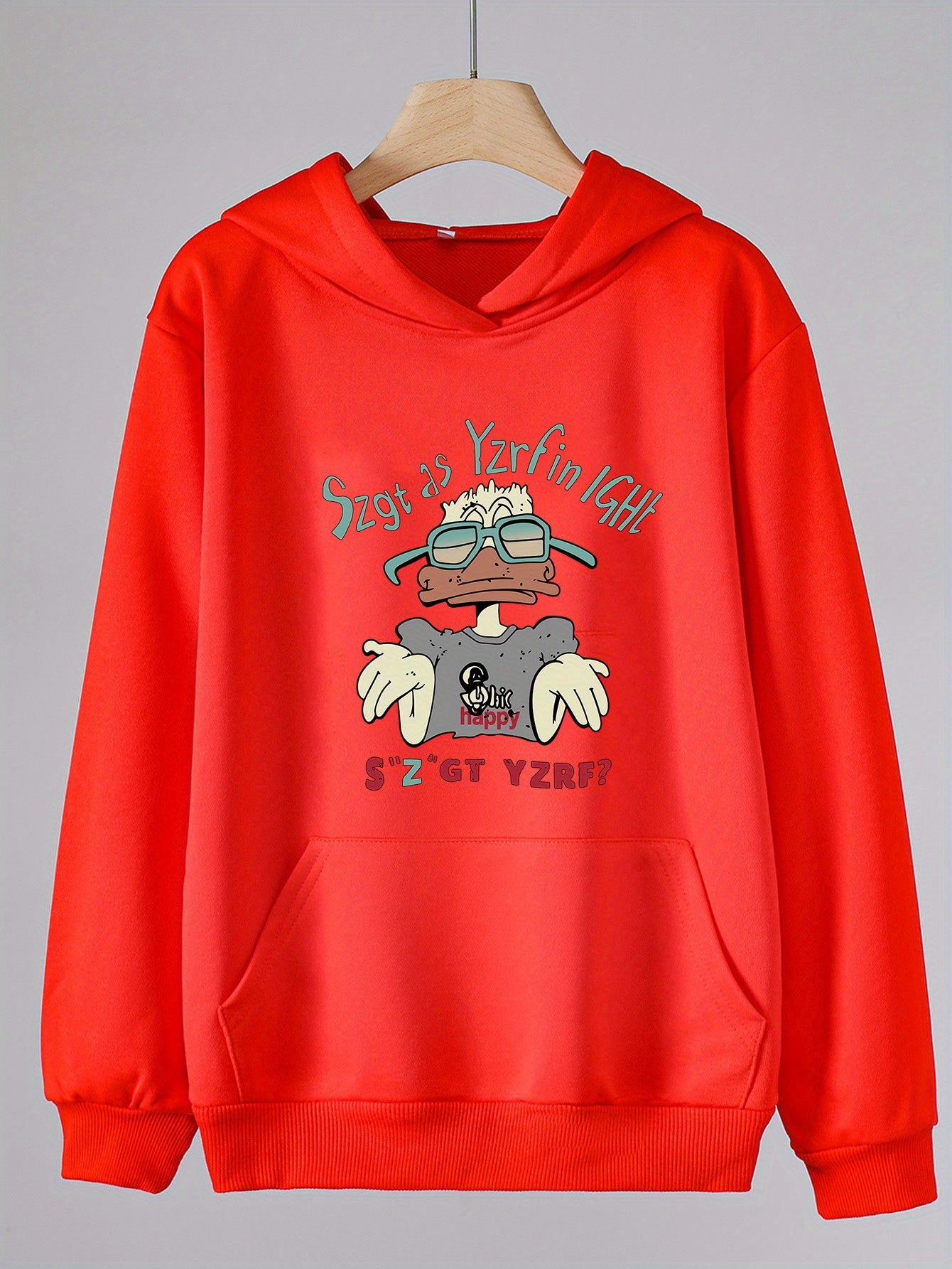 Girls Duck Man Print Hoodies Comfy Hooded Pullover Top With Pocket