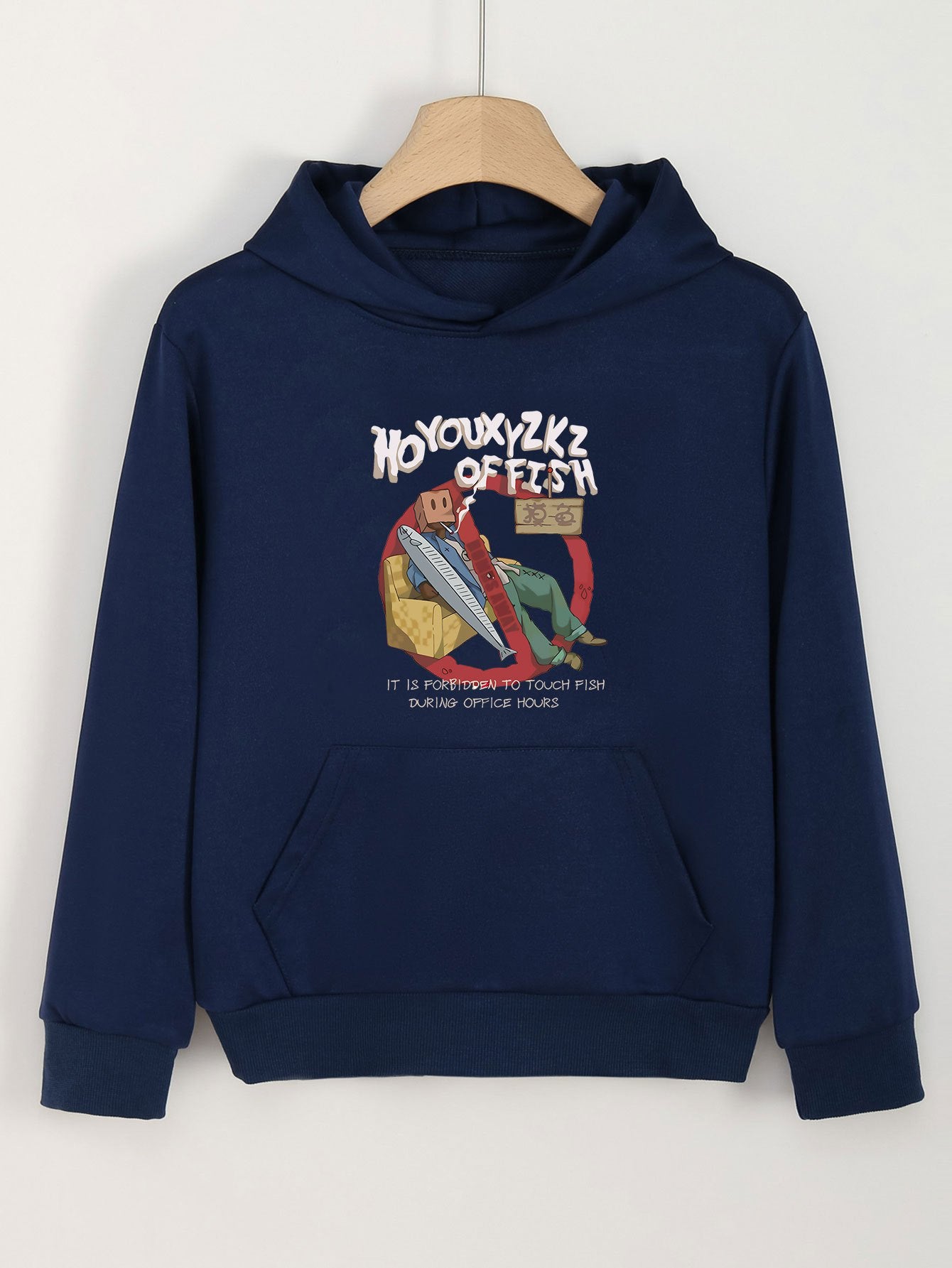 Girls Fishing Man Print Hoodies Comfy Hooded Pullover Top With Pocket