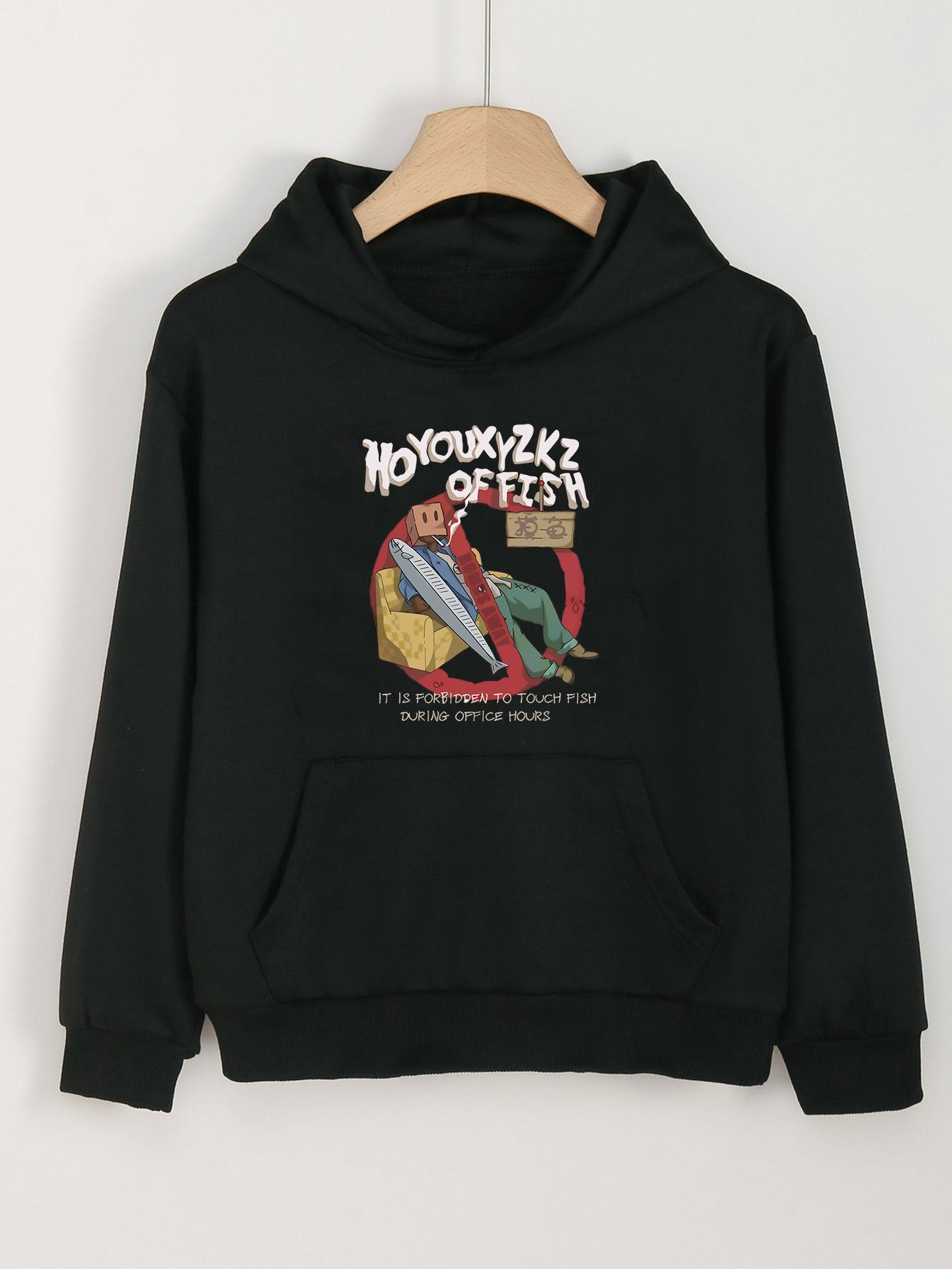 Girls Fishing Man Print Hoodies Comfy Hooded Pullover Top With Pocket