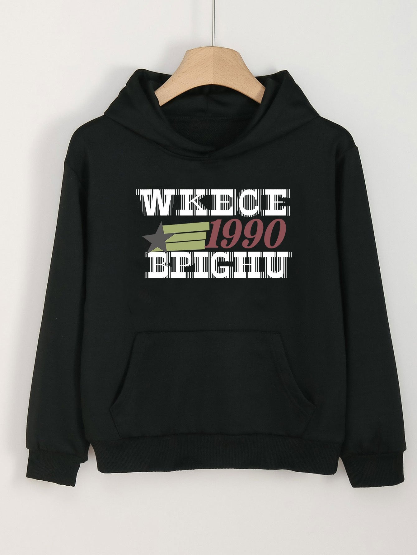 Girls 1990 Print Hoodies Comfy Hooded Pullover Top With Pocket