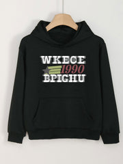 Girls 1990 Print Hoodies Comfy Hooded Pullover Top With Pocket